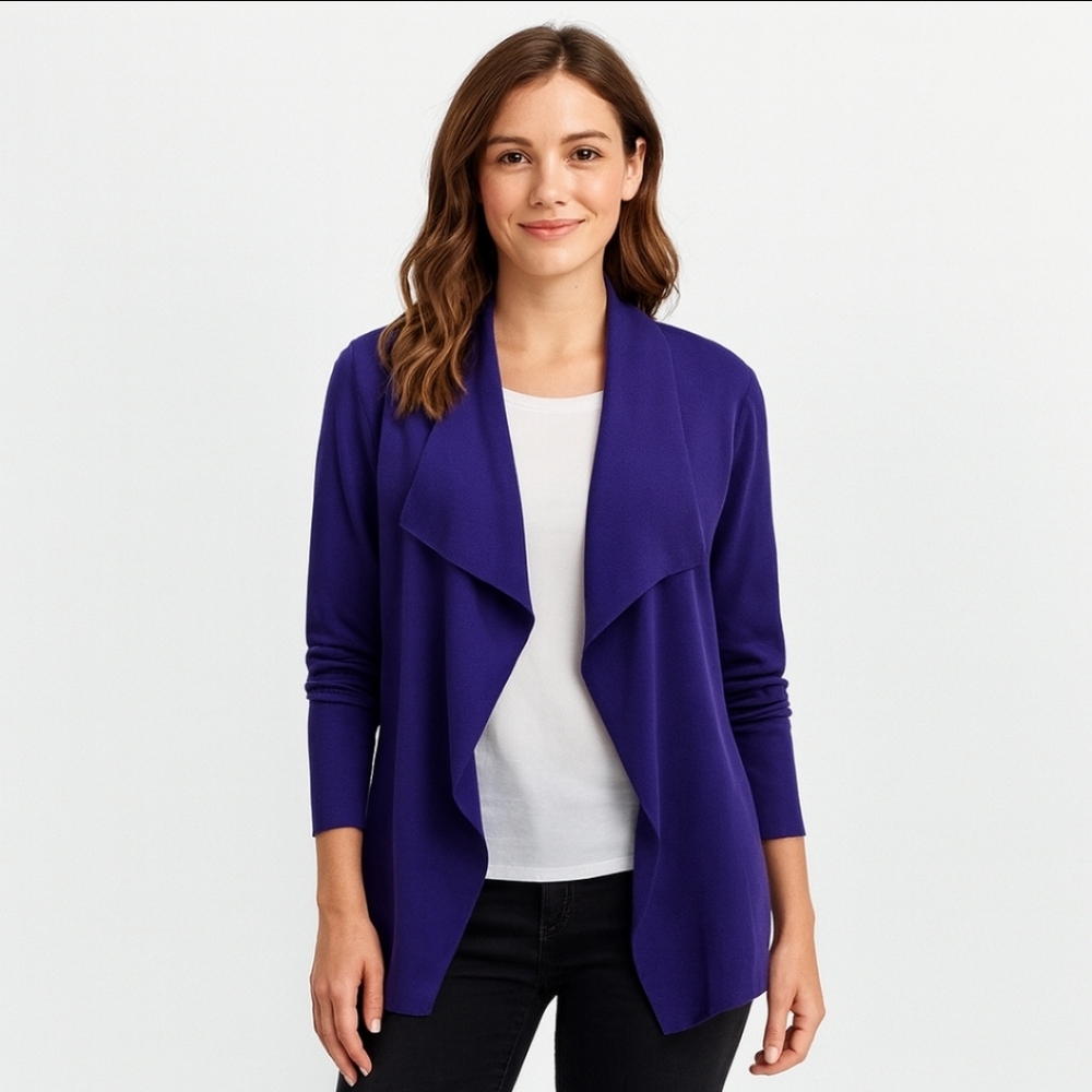 TanJay Purple Waterfall Cardigan With Draped Lapels Petite Sz L